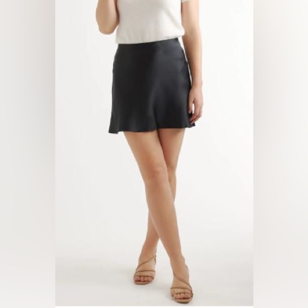 Quince Black Satin Mini Skirt